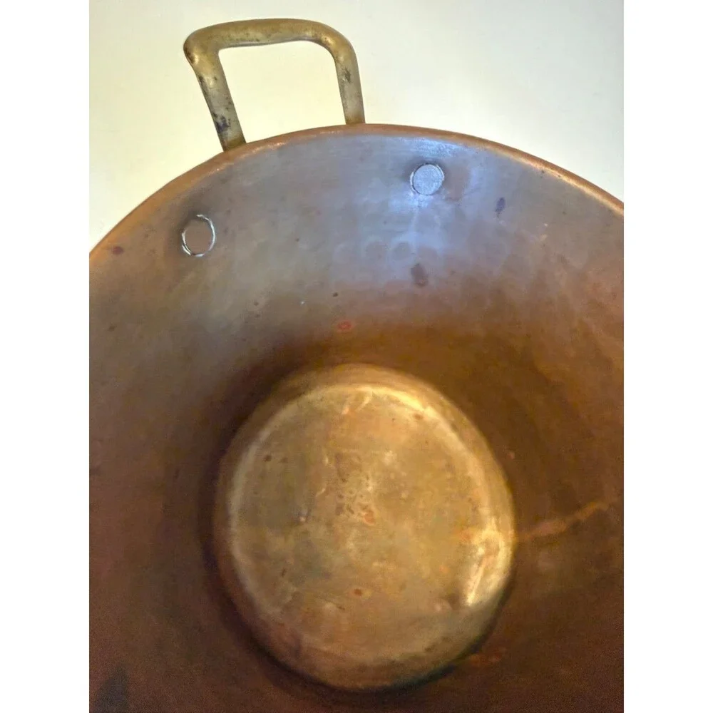 Vintage Italian Hammered Copper Small Polenta Pot Rame Lilium Italy Brass Handle